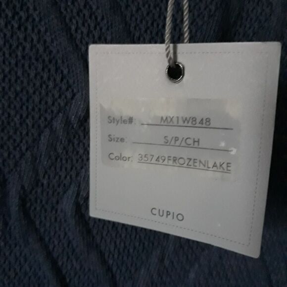 Cupio Mock Neck Womens Small Blue Cable Knit Stretch Cut Out Long Sleeve NWT - Picture 11 of 12